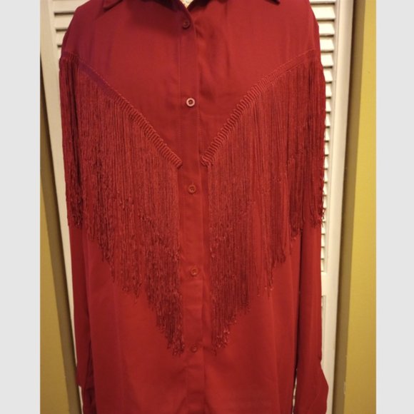 New with Tags Verdusa Women's Fringe-Trim Red Blouse, Size XL - Picture 3 of 12